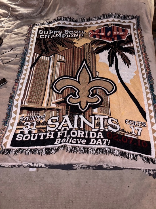 New Orleans Saints Super Bowl XLIV 2010 RARE Afghan Throw Blanket Football